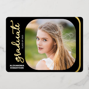 スクリプエレガントト金箔2写真卒業パーティー 箔招待状