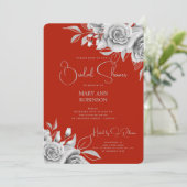 スクリプエレガントト銀フローラブライダルシャワー赤 招待状 (スタンド正面)
