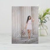 スクリプエレガントト青い写真の卒業 案内状 (スタンド正面)