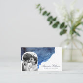 スクリプエレガントト青い水色の写真プロフェッショナル 名刺 (スタンド正面)