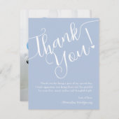 スクリプエレガントト青い男の子の赤ちゃんシャワー写真 サンキューカード (正面/裏面)