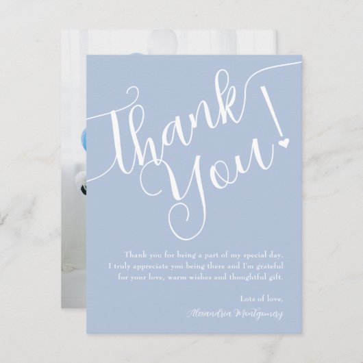 スクリプエレガントト青い男の子の赤ちゃんシャワー写真 サンキューカード (正面/裏面)