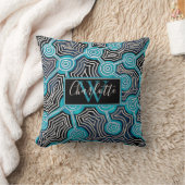 スクリプエレガントト青抽象芸術モノグラム クッション (ブランケット)