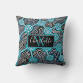 スクリプエレガントト青抽象芸術モノグラム クッション (裏面)