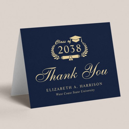スクリプエレガントト青金ゴールド卒業 サンキューカード