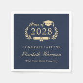 スクリプエレガントト青金ゴールド卒業 スタンダードカクテルナプキン (正面)