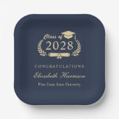 スクリプエレガントト青金ゴールド卒業 ペーパープレート (正面)