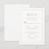 スクリプエレガントト食事の選択金ゴールドのエンク結婚ロージャ 出欠カード (正面/裏面)