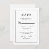 スクリプエレガントト食事チョイス黒結婚のエンクロージャ 出欠カード (正面/裏面)