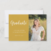 スクリプエレガントト黄色金ゴールド写真卒業 招待状 (正面)