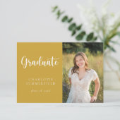 スクリプエレガントト黄色金ゴールド写真卒業 招待状 (スタンド正面)