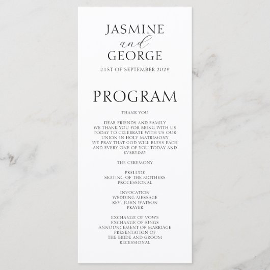 スクリプエレガントト黒と白モダン結婚の プログラム (正面)