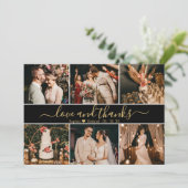 スクリプエレガントト黒と金ゴールド6フォトコラージュ サンキューカード (スタンド正面)