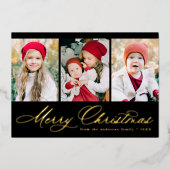 スクリプエレガントト黒メリークリスマス3写真 箔シーズンカード (正面)