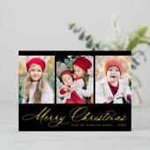 スクリプエレガントト黒メリークリスマス3写真 箔シーズンカード (立ち正面)