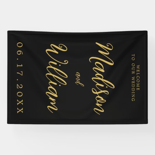 スクリプエレガントト黒モダン金ゴールド歓迎結婚の 横断幕 (横)