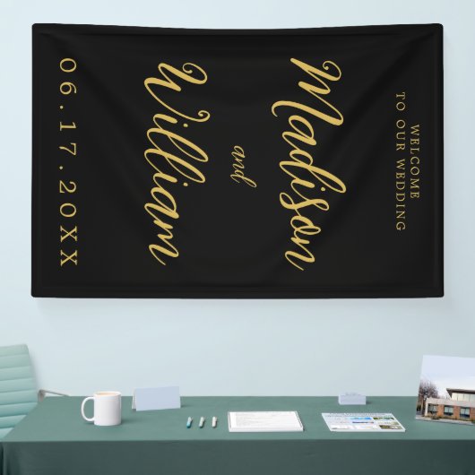 スクリプエレガントト黒モダン金ゴールド歓迎結婚の 横断幕 (トレードショー)