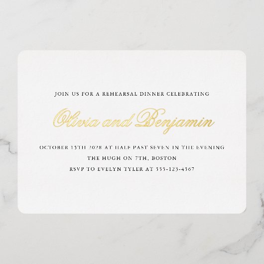 スクリプエレガントト黒リハフォーマルーサルディナー金ゴールド 箔招待状 (正面)