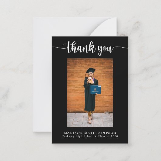 スクリプエレガントト黒卒業写真ありがとう ノートカード (正面)
