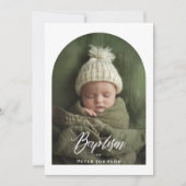 スクリプエレガントト黒白アーチフォトバプテスマ 招待状 (正面)