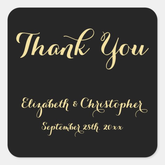 スクリプエレガントト黒金ゴールドの結婚感謝の好意 スクエアシール (正面)
