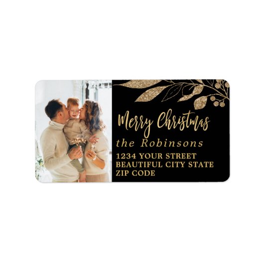 スクリプエレガントト黒金ゴールドクリスマス差出人住所 ラベル (正面)