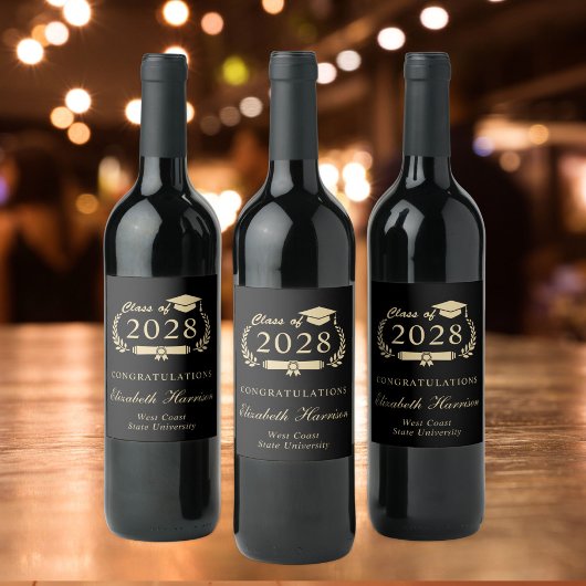 スクリプエレガントト黒金ゴールドパーティーの卒業 ワインラベル