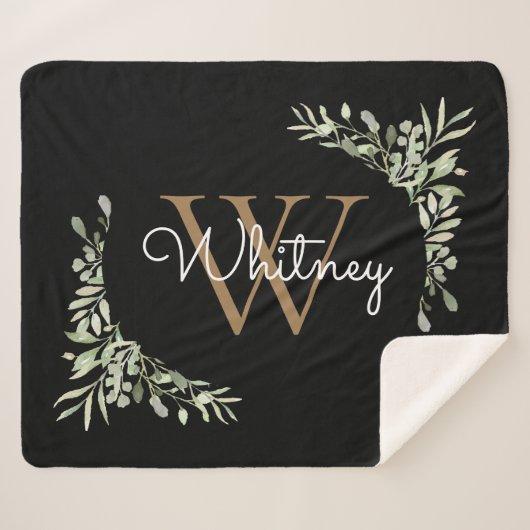 スクリプエレガントト黒金ゴールドモノグラム緑 シェルパブランケット (正面(横))