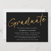 スクリプエレガントト黒金ゴールド写真卒業 案内状 (正面)