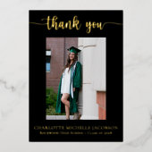 スクリプエレガントト黒金ゴールド写真卒業 箔招待状 (正面)