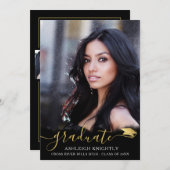 スクリプエレガントト黒金ゴールド4写真卒業 案内状 (正面/裏面)