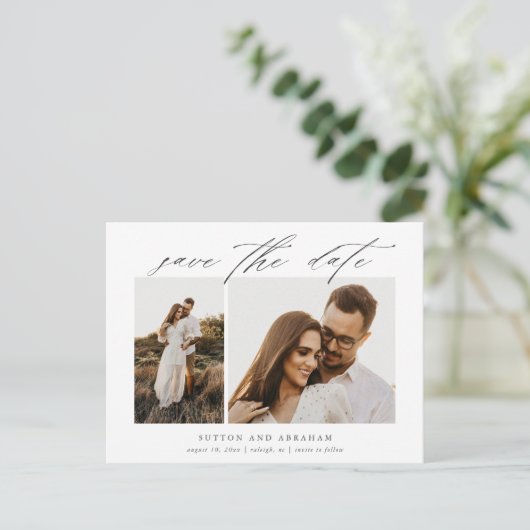 スクリプエレガントト2フォトウェディング日付の保存 案内ポストカード (スタンド正面)