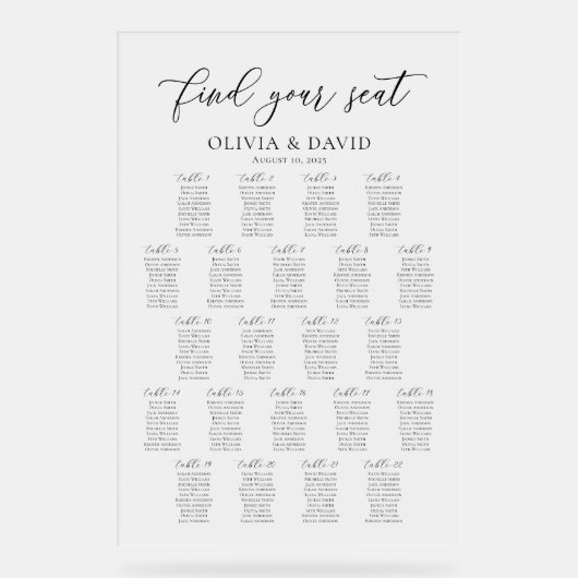 スクリプエレガントト22テーブル座席表アクリル記号 アクリルサイン (正面)