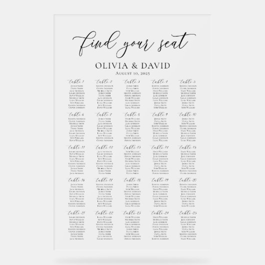 スクリプエレガントト25テーブル座席表アクリル記号 アクリルサイン (正面)