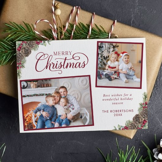 スクリプエレガントト2 Photo Pine Conesメリークリスマス シーズンカード