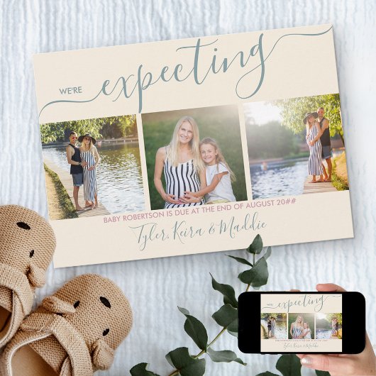 スクリプエレガントト3スクウェア写真緑ピンク妊娠 案内状