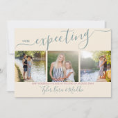 スクリプエレガントト3スクウェア写真緑ピンク妊娠 案内状 (正面)
