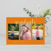 スクリプエレガントト3フォトオレンジ卒業ゴールドフォイル 箔招待状 (立ち正面)