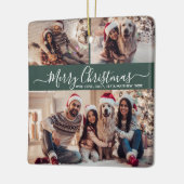 スクリプエレガントト3フォトコラージグリーンクリスマス セラミックオーナメント (左)