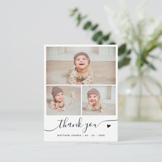 スクリプエレガントト3フォトコラージュありがとうベビー ポストカード (スタンド正面)