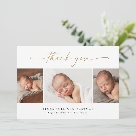 スクリプエレガントト3フォトコラージュベビー サンキューカード (スタンド正面)