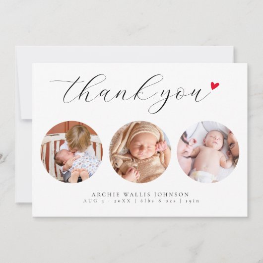 スクリプエレガントト3フォトコラージュ新生児 サンキューカード (正面)