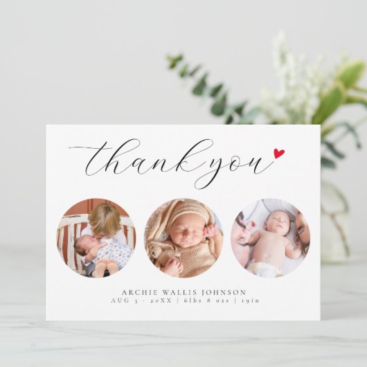 スクリプエレガントト3フォトコラージュ新生児 サンキューカード (スタンド正面)
