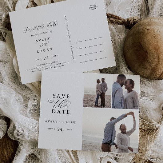 スクリプエレガントト3フォトコラージュ日付の保存 インビテーションポストカード