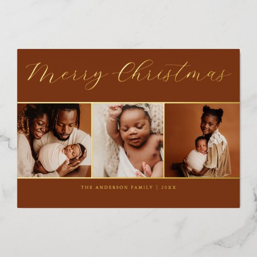 スクリプエレガントト3フォトベージュチョコレートクリストファー 箔招待状 (正面)