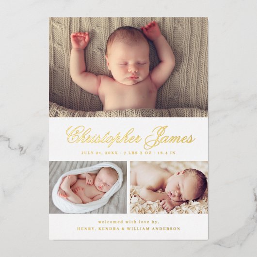 スクリプエレガントト3写真コラージュ生誕発表 箔招待状 (正面)