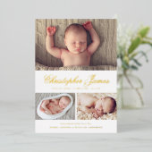 スクリプエレガントト3写真コラージュ生誕発表 箔招待状 (立ち正面)