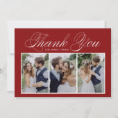 スクリプエレガントト3枚フォトコラージュ赤結婚の サンキューカード (正面)