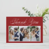 スクリプエレガントト3枚フォトコラージュ赤結婚の サンキューカード (スタンド正面)
