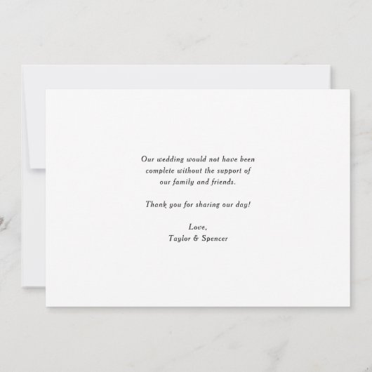 スクリプエレガントト3枚フォトコラージュ赤結婚の サンキューカード (裏面)